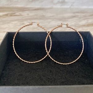 🪞NEW sparkly faceted rose gold plate hoop sterling silver earrings matching set
